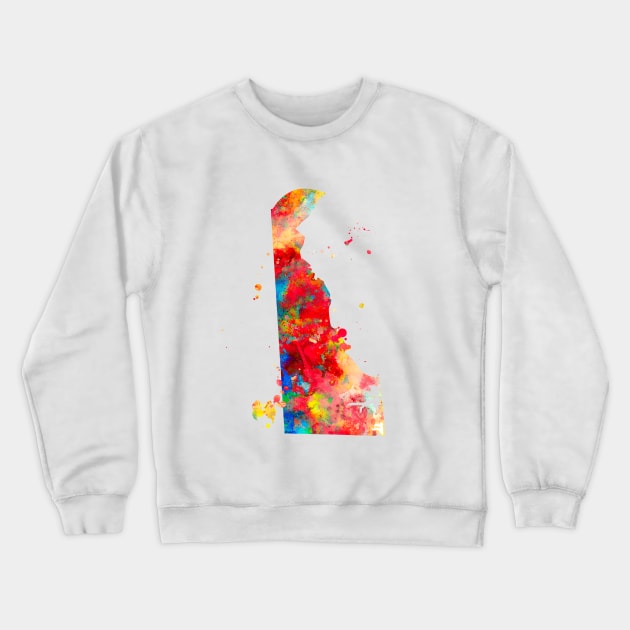 Delaware State Map Watercolor Painting Crewneck Sweatshirt by Miao Miao Design